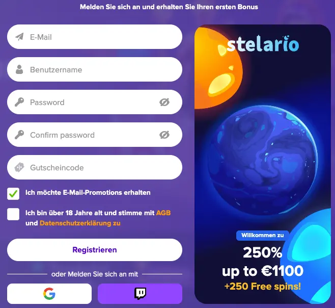 Stelario Anmeldung